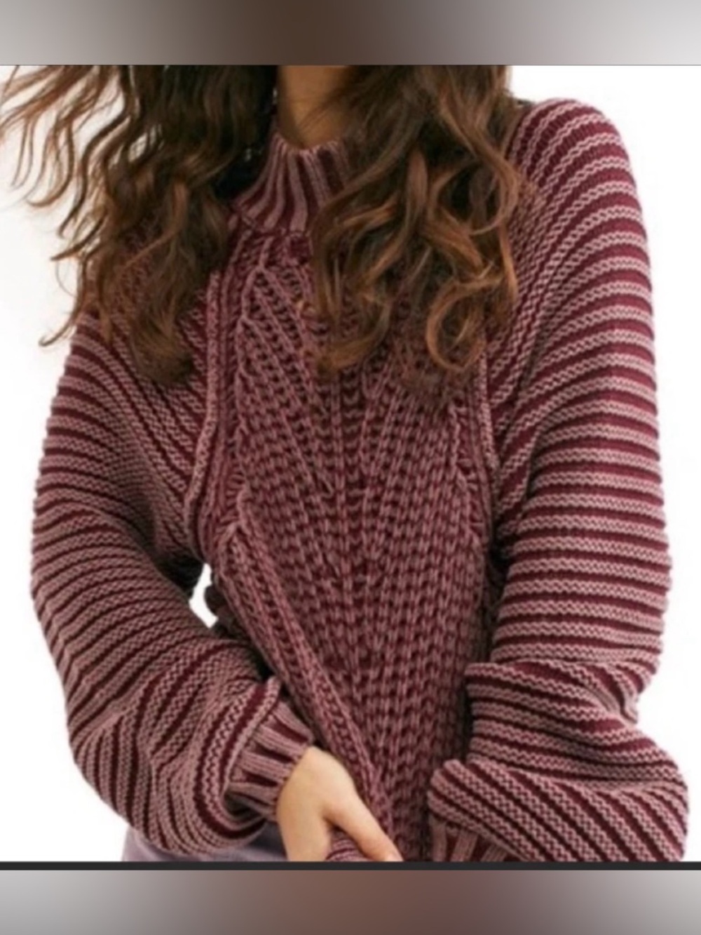 Free People Sweetheart Rib Chunky Sweater XL Garnet Mock Neck Cozy Knit
